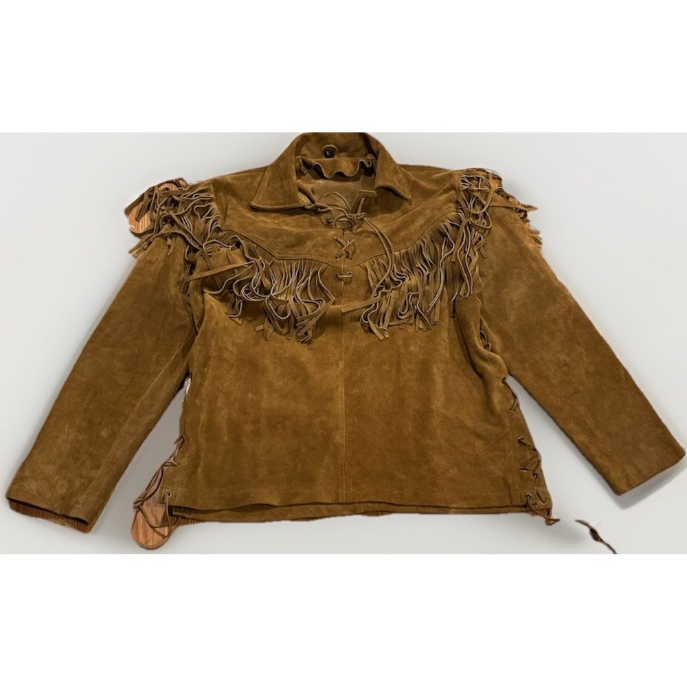 Vintage Suede Leather Cowboy Fringe Jacket Rodeo John Wayne Native Western Coat